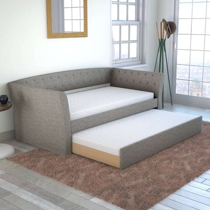 Boyd Sleep New Castle Grey Tufted Upholstered Daybed with Trundle Bed, Twin