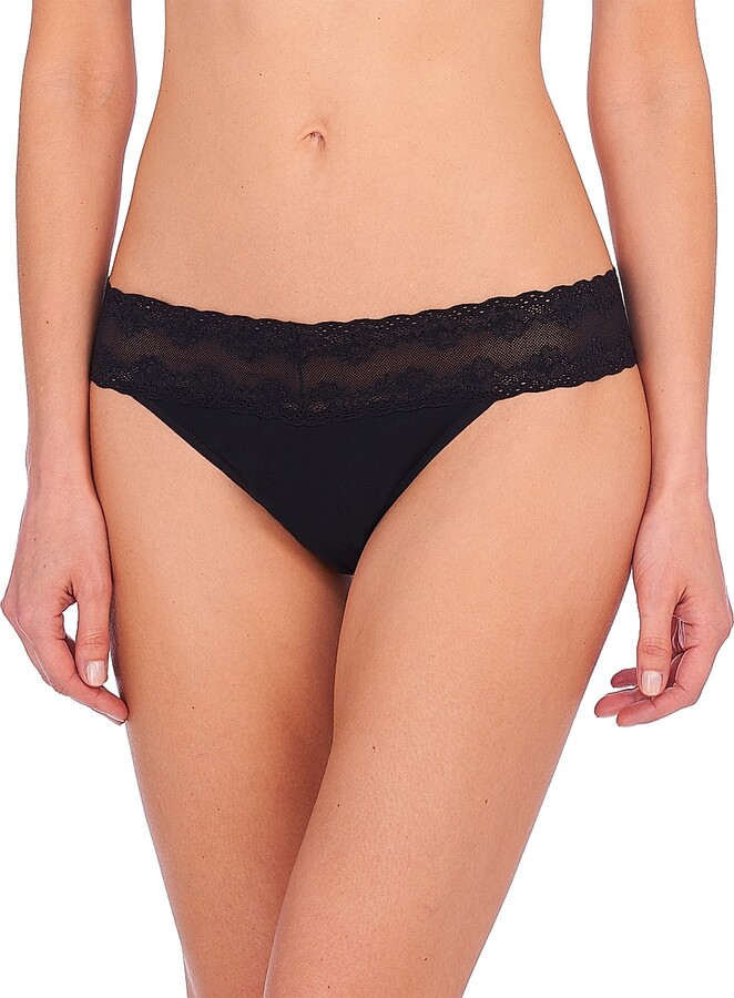 Natori Women's Bliss Perfection Lace Trim One Size Thong - Black