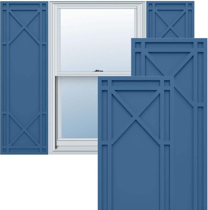 Ekena Millwork True Fit PVC 15 in. W x 61 in. H Raised Panel Vinyl Shutters Pair in Sojourn Blue