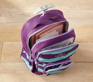 Pottery Barn Kids Fairfax Large Backpack Stripe Turq/Plum with Lavender Trim Football Helmet