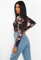 Thumbnail for your product : boohoo Tie Dye Ruched Side Long Sleeve Crop Top