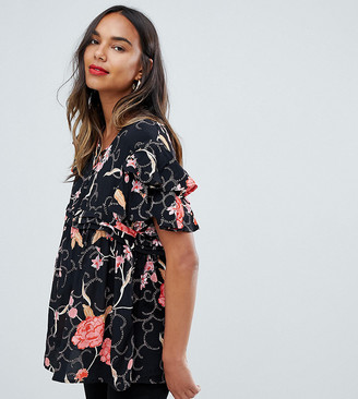 Mama Licious Mama.Licious Mamalicious Floral Flutter Sleeve Top