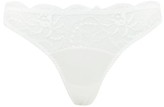 Thumbnail for your product : Fleur of England Signature Lace-trimmed Silk-blend Thong - White