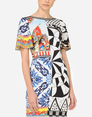 Dolce & Gabbana Calf-Length Patchwork-Print Charmeuse Dress