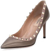 Thumbnail for your product : Valentino Garavani Rockstud Leather 85mm Pumps, Sasso/Poudre