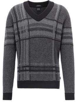 BOSS V-neck sweater in knitted large-scale check