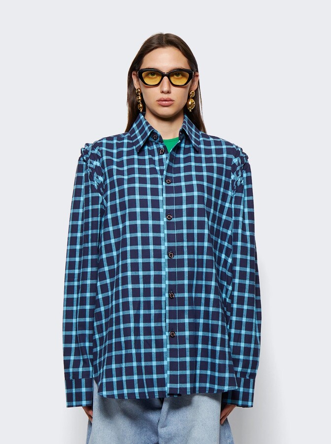 Natasha Zinko Pleated Check Cotton Shirt