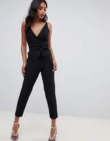 Thumbnail for your product : ASOS Design Wrap Front Jumpsuit With Peg Leg And Self Belt