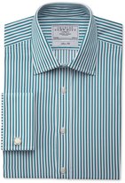 Thumbnail for your product : Charles Tyrwhitt Green satin stripe slim fit shirt