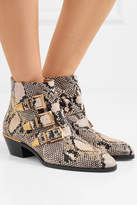 Thumbnail for your product : Chloé Susanna Studded Snake-effect Leather Ankle Boots