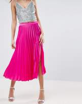 Thumbnail for your product : ASOS Satin Pleated Midi Skirt With Thigh Split
