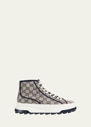 GUCCI men's white leather web signature hi-top sneakers | Size 6/US 8 (10.4  in)