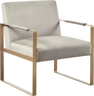Everly Quinn Chic Accent Chair Upholstered In  Antique Gold Metal Frame Comfortable Foam Assembly Required Street Beige Chair - With Soft Fabric Legs Finish F