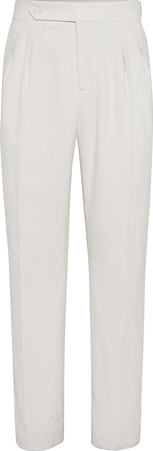 Brunello Cucinelli Men's Sea Island Cotton Narrow Wale Corduroy Tuxedo Trousers - Milk - Size 32