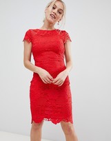 Thumbnail for your product : Paper Dolls Petite cap sleeve crochet lace pencil dress in red