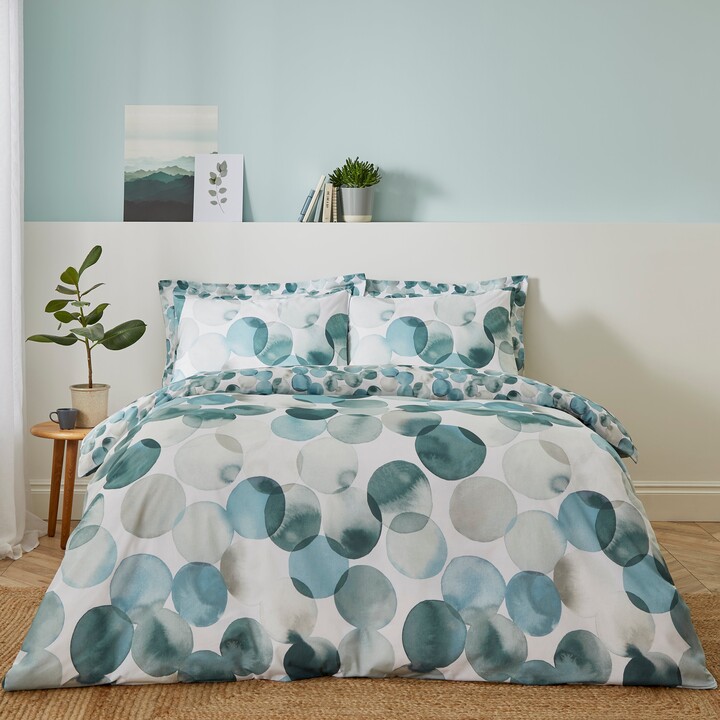 Dunelm Watercolour Circles Teal Duvet Cover and Pillowcase Set Green