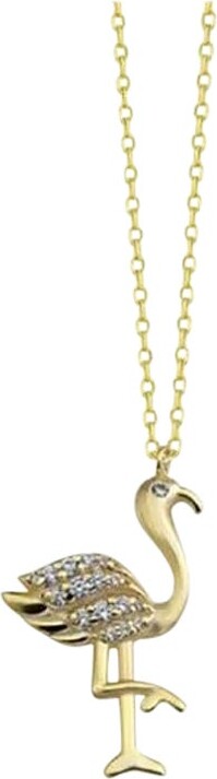 1stDibs Flamingo Diamond Charm Pendant Necklace Necklace In 14k Solid Yellow Gold