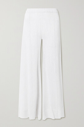 ★E.B.M★ Cupra Stripe Wide Pants EMP4WPT030 Crystal Pinstripe Double Crepe Sablé Wide-Leg Trousers