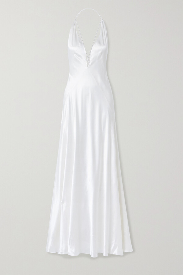 white silk formal dress