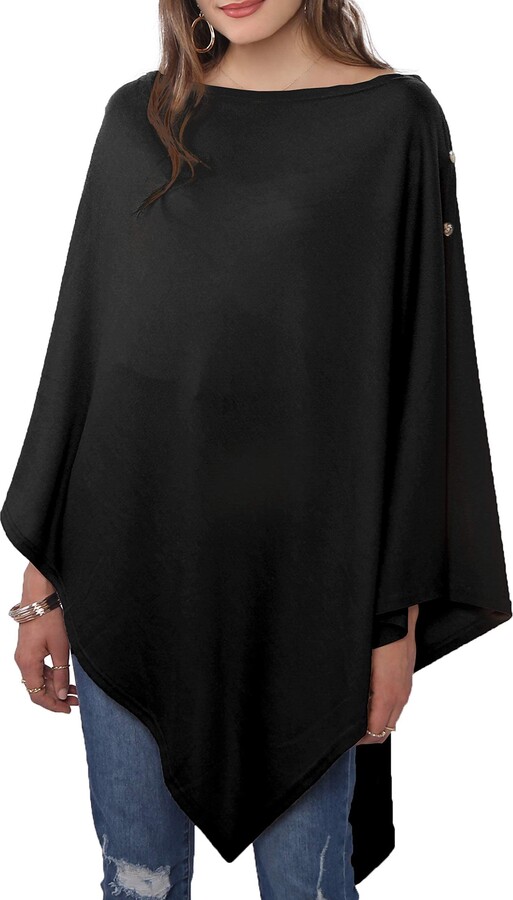 DiaryLook Ladies Button Cashmere Feel Multiway Poncho Shawl Scarf Wrap