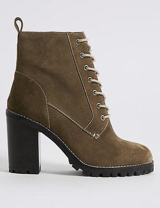M&S Collection Suede Block Heel Lace-up Ankle Boots