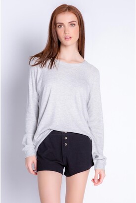 PJ Salvage Textured Lounge Solid Top, Heather Grey X-Small