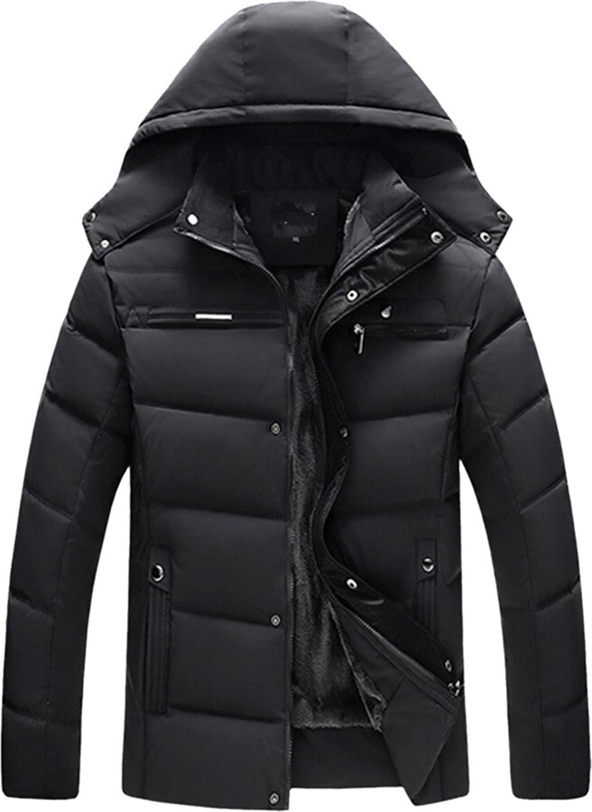 Fankle Men's Hooded Puffer Jacket Winter Lightweight Warm Down Jackets Casual Solid Zip Up Slim Fit Padded Coats with Pockets 