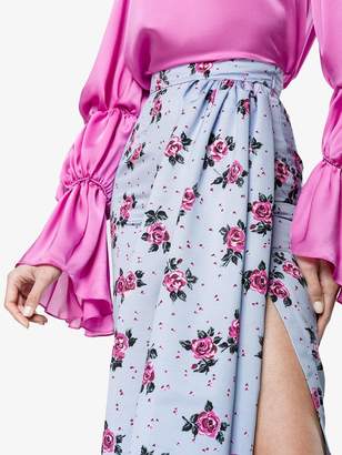 Alessandra Rich Rose Print Asymmetric Skirt