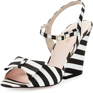 Kate Spade Imari Striped Grosgrain Sandal, Black/White