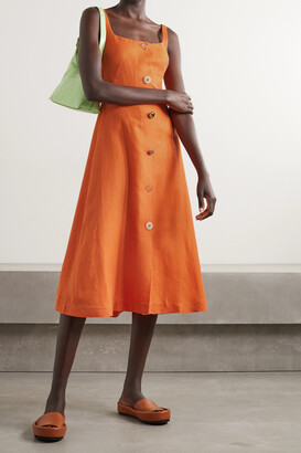 REJINA PYO Kit Button-embellished Woven Midi Dress - Orange