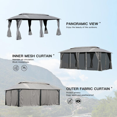 VODYXSEP Outdoor Gazebo With Double Roofs Privacy Curtains Mosquito Nettings Heavy Duty Metal Frame Party Tent Canopy For Patio Backyard Deck Lawn