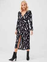 Thumbnail for your product : River Island Mono Print Ruched Detail Midi Dress - Black