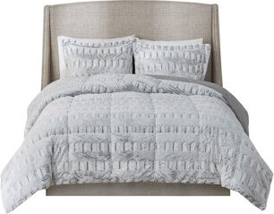 DORROM Full/queen Grey Faux Fur Comforter Set - Luxurious & Hypoallergenic