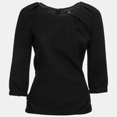 Black Wool Crepe Gathered Neck Top S 