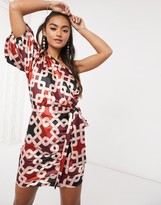 Thumbnail for your product : John Zack one shoulder mini dress in overscale chain print in red