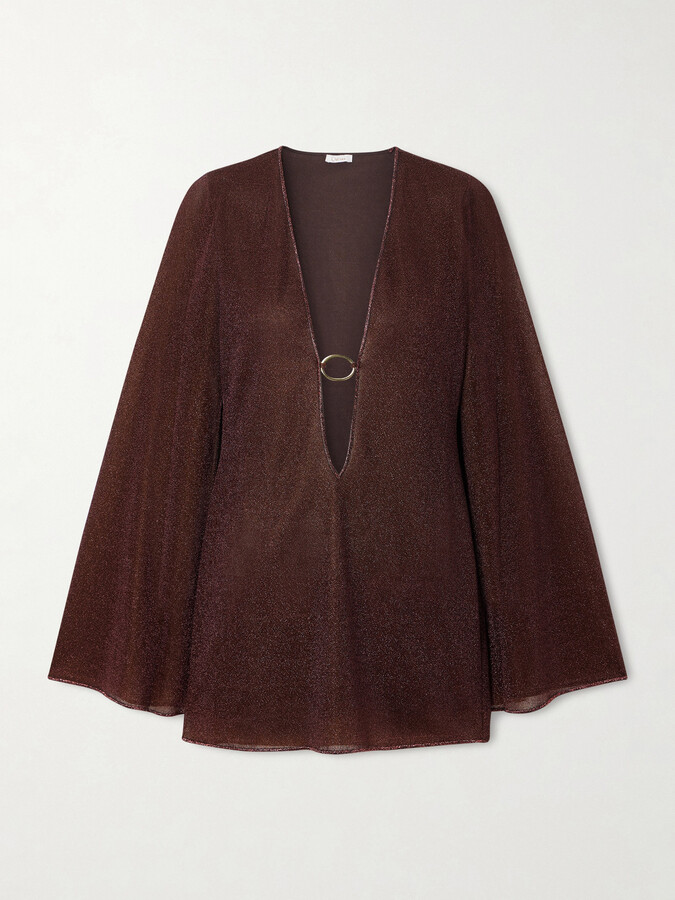 Oseree Lumière Embellished Metallic Stretch-knit Kaftan - Brown