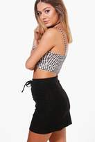 Thumbnail for your product : boohoo Petite Lucy Lace Up Front Suedette Mini Skirt