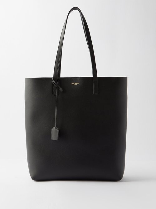 Shopping E W Leather Tote in Grey - Saint Laurent