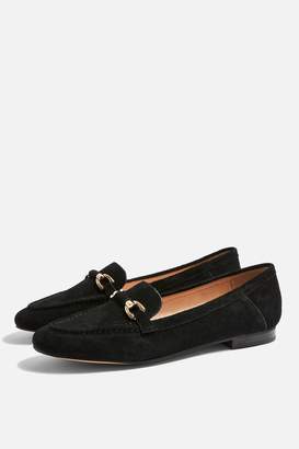 Topshop Womens Lori Leather Black Suede Loafers - Black