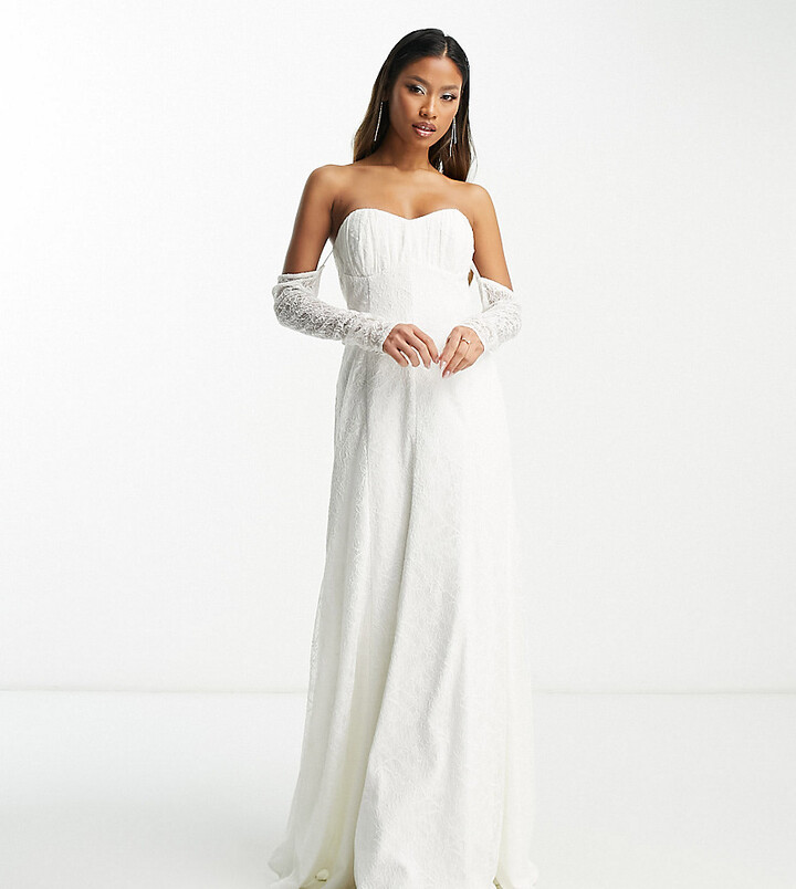 La Lune Cumulus Silk Plunged Lace Maxi Dress, Ivory, Dresses