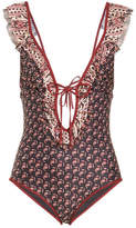 Thumbnail for your product : Zimmermann Jaya Frill Tie Front Swimsuit