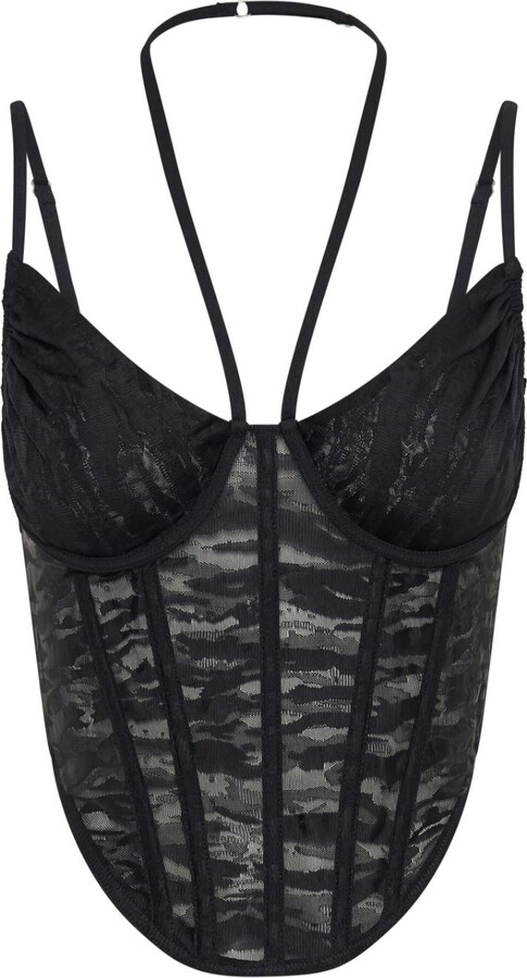 ASOS DESIGN lace corset top with suspender detail in black
