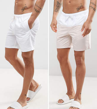 ASOS Swim Shorts 2 Pack In Pink & White In Mid Length Save
