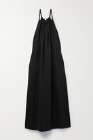 Gathered Linen Midi Dress - Black 