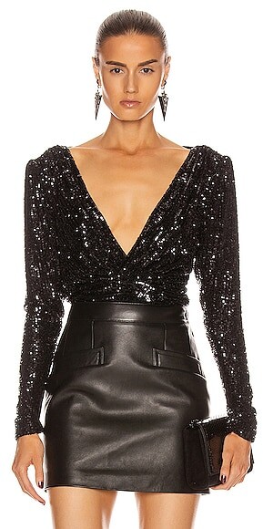 black plunging neckline top