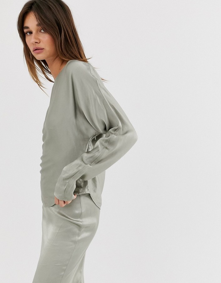 olive green satin top
