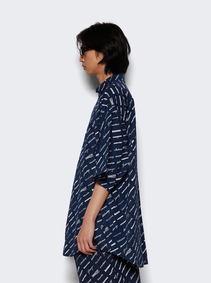 Balenciaga Logo Button Up Shirt Marine Blue