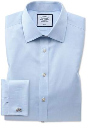 Charles Tyrwhitt Slim Fit Non-Iron Sky Blue Puppytooth Cotton Dress Shirt French Cuff Size 17/36