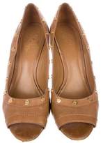 Thumbnail for your product : Tory Burch Leather Peep-Toe Wedges