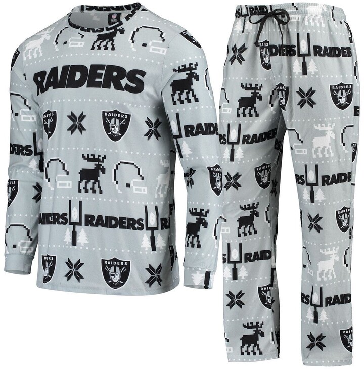 Men's FOCO Silver Las Vegas Raiders Wordmark Ugly Pajama Set - ShopStyle